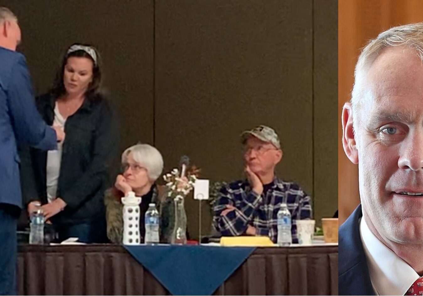 Ryan Zinke instructs Flathead Liberty Coalition member Lauralee O'Neil not to question loyalty, oath of office after questions about voting record.