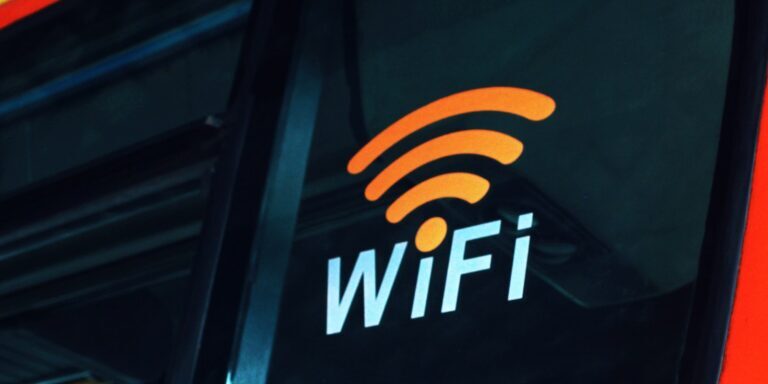 a close up of the wifi logo on the side of a bus