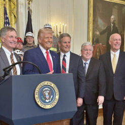 Montana Governor Greg Gianforte stands with President Trump and coal workers Montana Governor Greg Gianforte stands with President Trump and coal workers