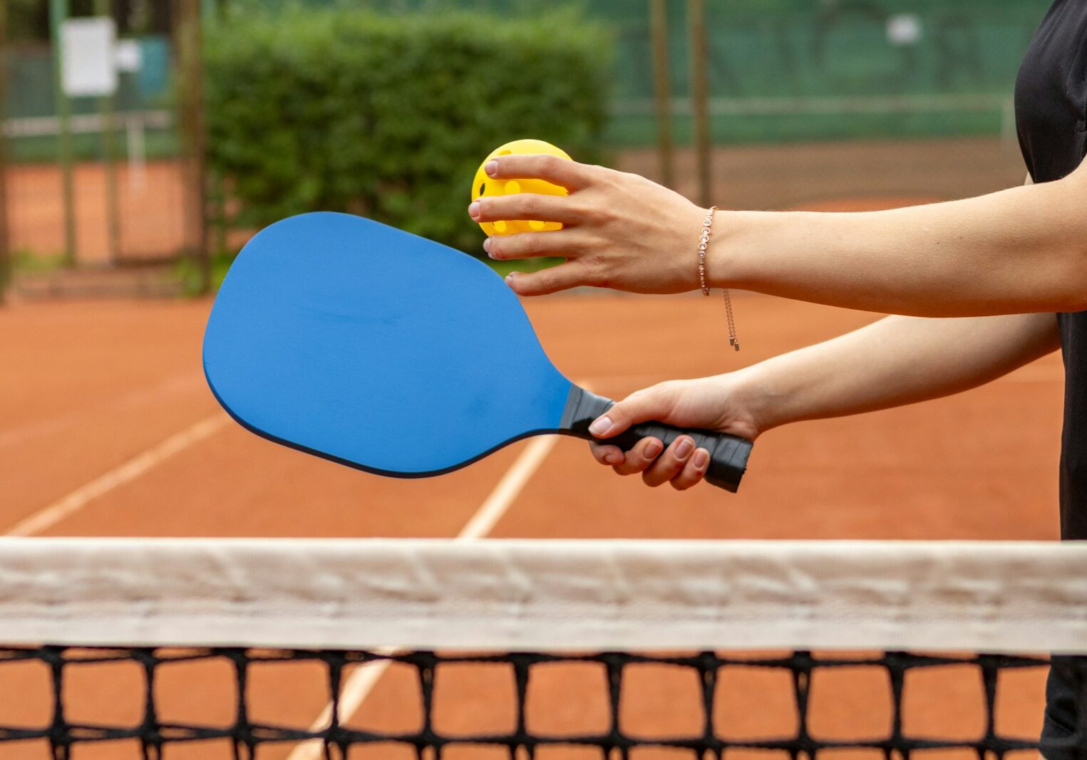 a person holding a tennis racket and a ball