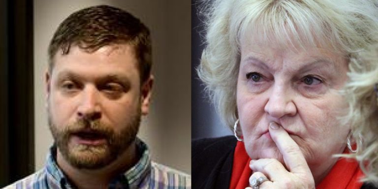 Bradley Seaman, Missoula County Elections Administrator (left) and Vondene Kopetski, Missoula County Republican Central Committee Chair (right)