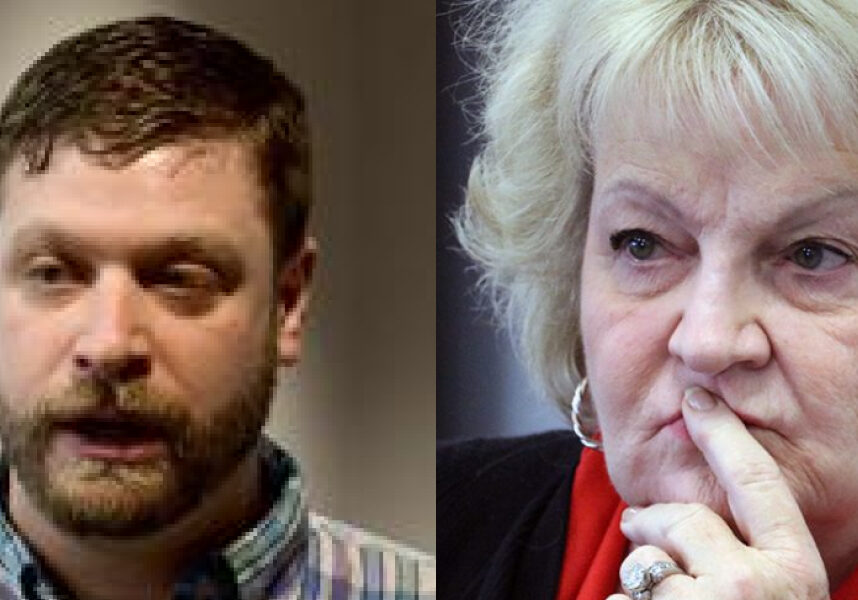 Bradley Seaman, Missoula County Elections Administrator (left) and Vondene Kopetski, Missoula County Republican Central Committee Chair (right)